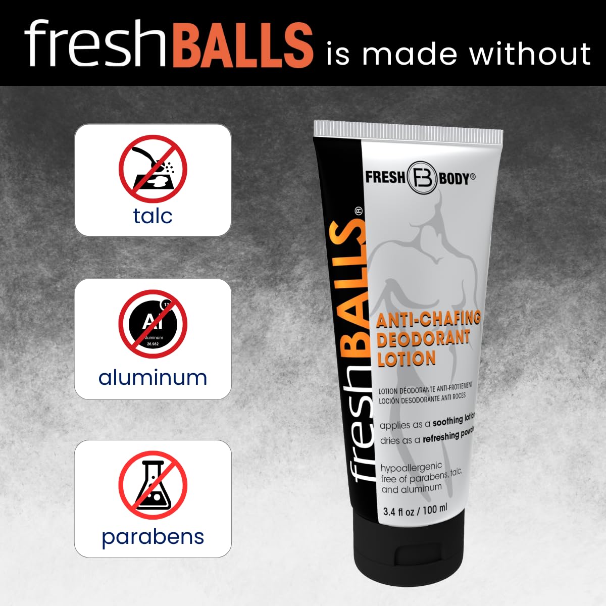 Fresh BALLS Cream - Men's Anti-Chafing Comfort Soothing Lotion to Powder - Ball Deodorant and Hygiene for Groin Area - The Original Anti Friction Cream for Men, 3.4 fl oz
