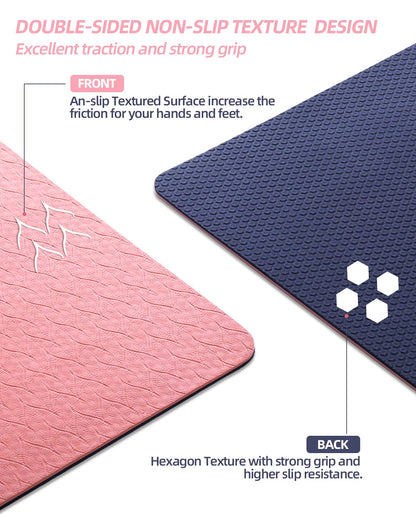 COOLMOON Yoga Mat Non Slip, Anti-Tear 1/4 Thick TPE Yoga Mats for Women and Men, 72"x24" Exercise & Fitness Mat with Carrying Strap, Workout Mats for Yoga, Pilates and Floor Exercise