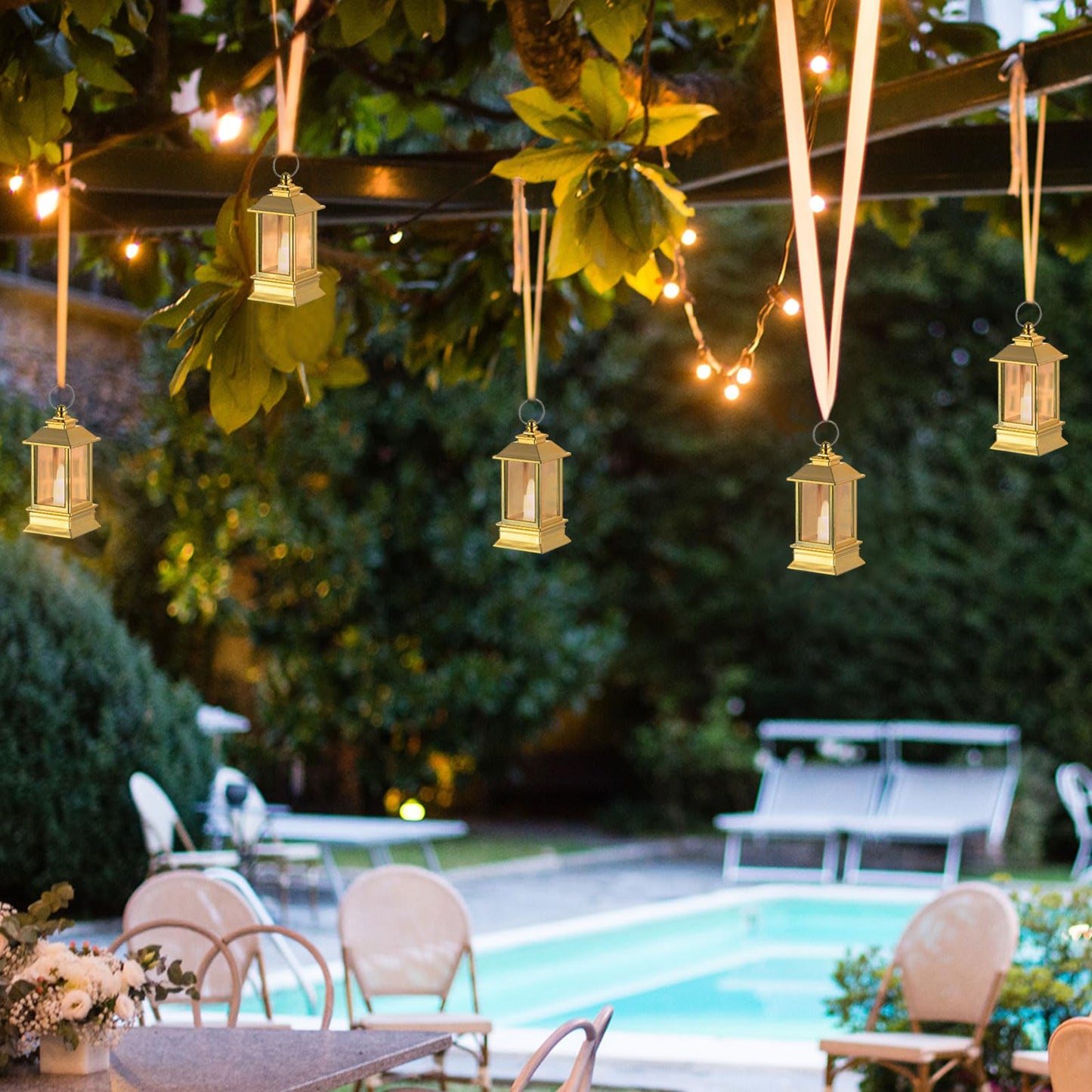 Staymoment Gold Lanterns Decorative Indoor: 24 Pcs Mini Lanterns for Wedding Table Centerpieces Small Battery Powered LED Lights Bulk for Party Christmas Decor