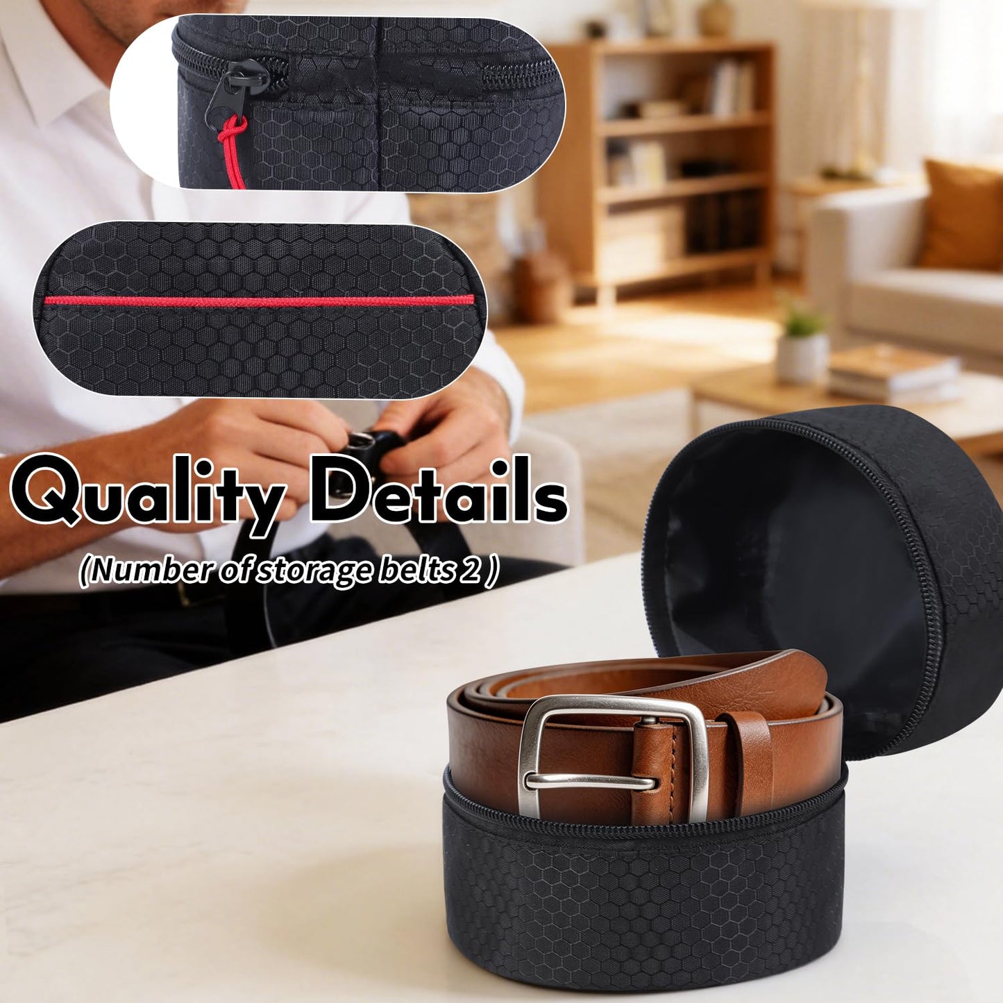 TUSIASC Belt Organizer Case,Travel Belt Storage Holder for Closet Drawer,Display Case for Belts,Ties,Portable Container Storage Holder,Height 3.9inch(Bag Only)