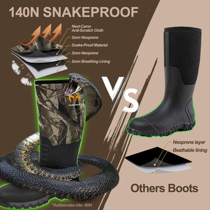 Hunthor Snake Boots for Men, Waterproof Hunting Boots, Insulated Rubber Boots, 6mm Neoprene Work Boots for Outdoor, Farming, Gardening and Fishing