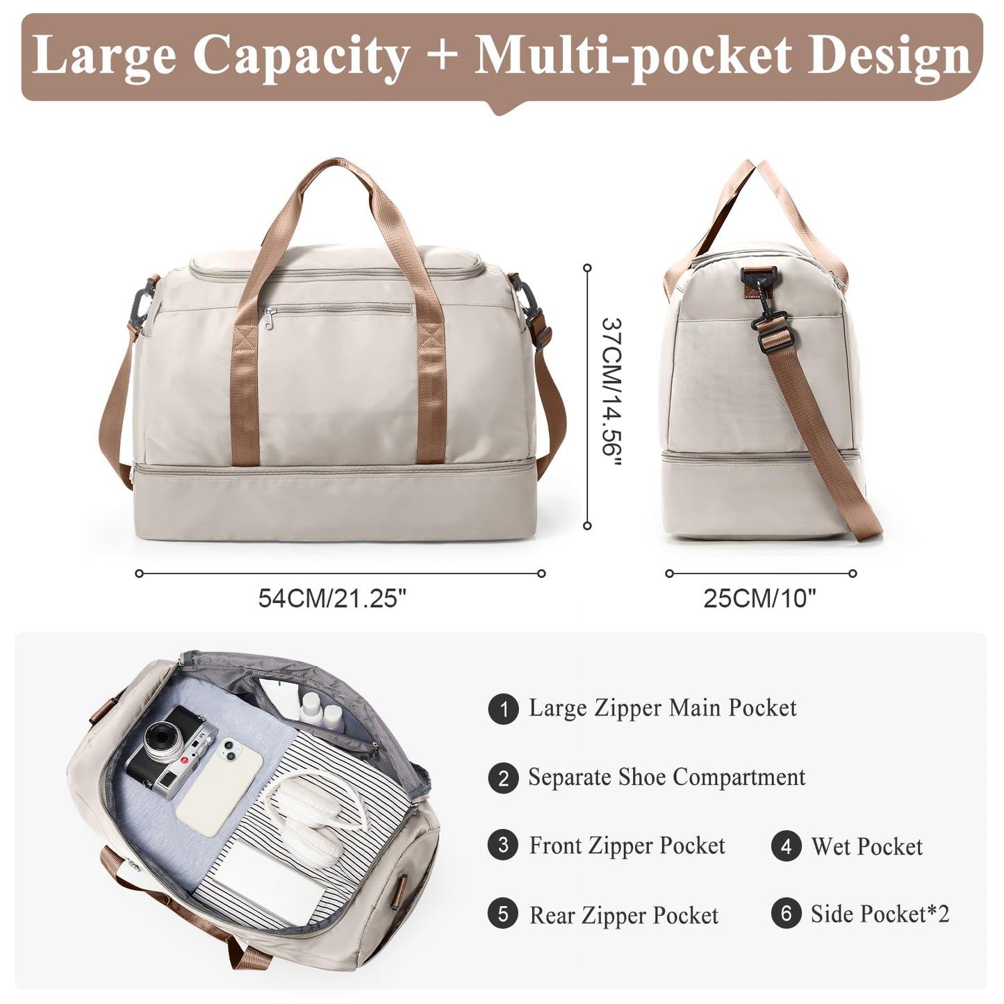Extra Large Travel Duffle Bag,Carry on Overnight Weekend Bag with Shoes Compartment,Weekender Bags for Women for Travel Business Trips Sport Hospital