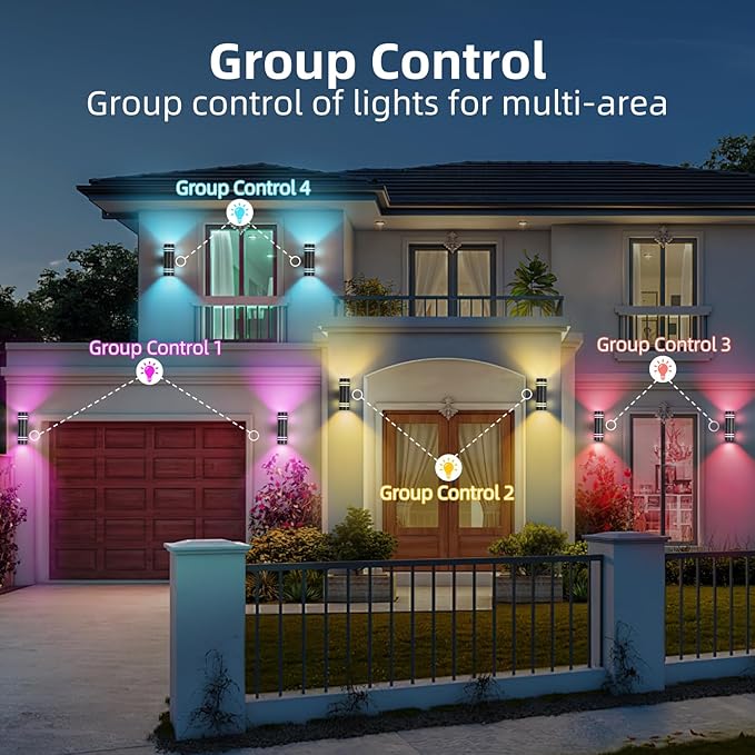Smart Outdoor Wall Lights 2 Pack, Cylinder Black Exterior Lighting Fixtures Dusk to Dawn Outdoor Lighting, Aluminum Color Changing Porch Lights, Ambiance Sconce Control with App and Voice