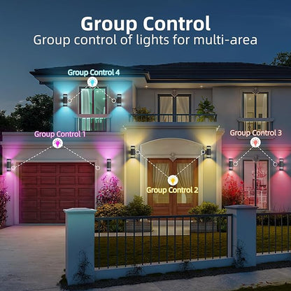 Smart Porch Lights RGBCW Outdoor Wall Lights, Modern Dusk to Dawn Outdoor Light Fixture Color Changing Up and Down Lighting, Waterproof Sconce Compatible with Alexa Google Assistant