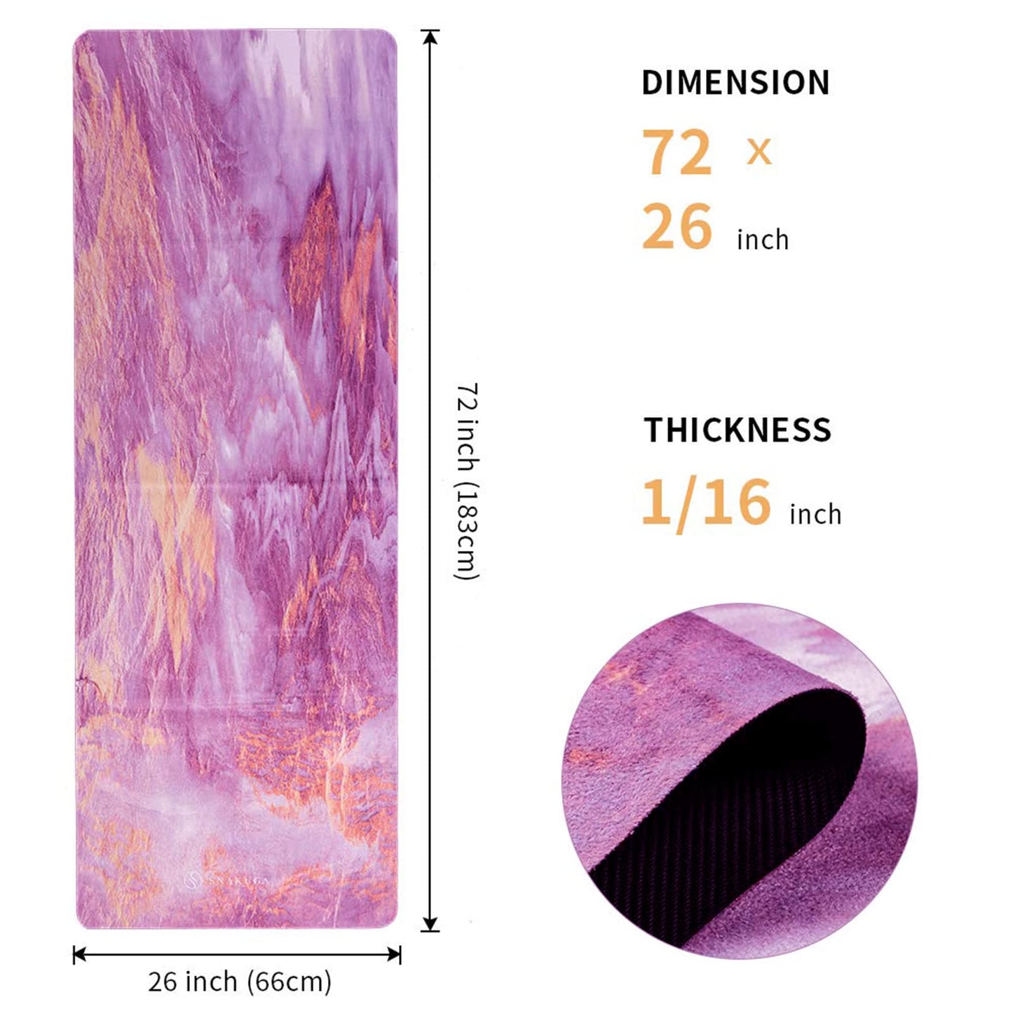 Travel Yoga Mat, Non Slip Exercise Suede Mat with Carry Bag, All-Purpose Fitness Mat with High Density Anti-Tear Surface for Women, Ideal for Pilates Workout (72'' x 24'' x 1.5mm Thick)