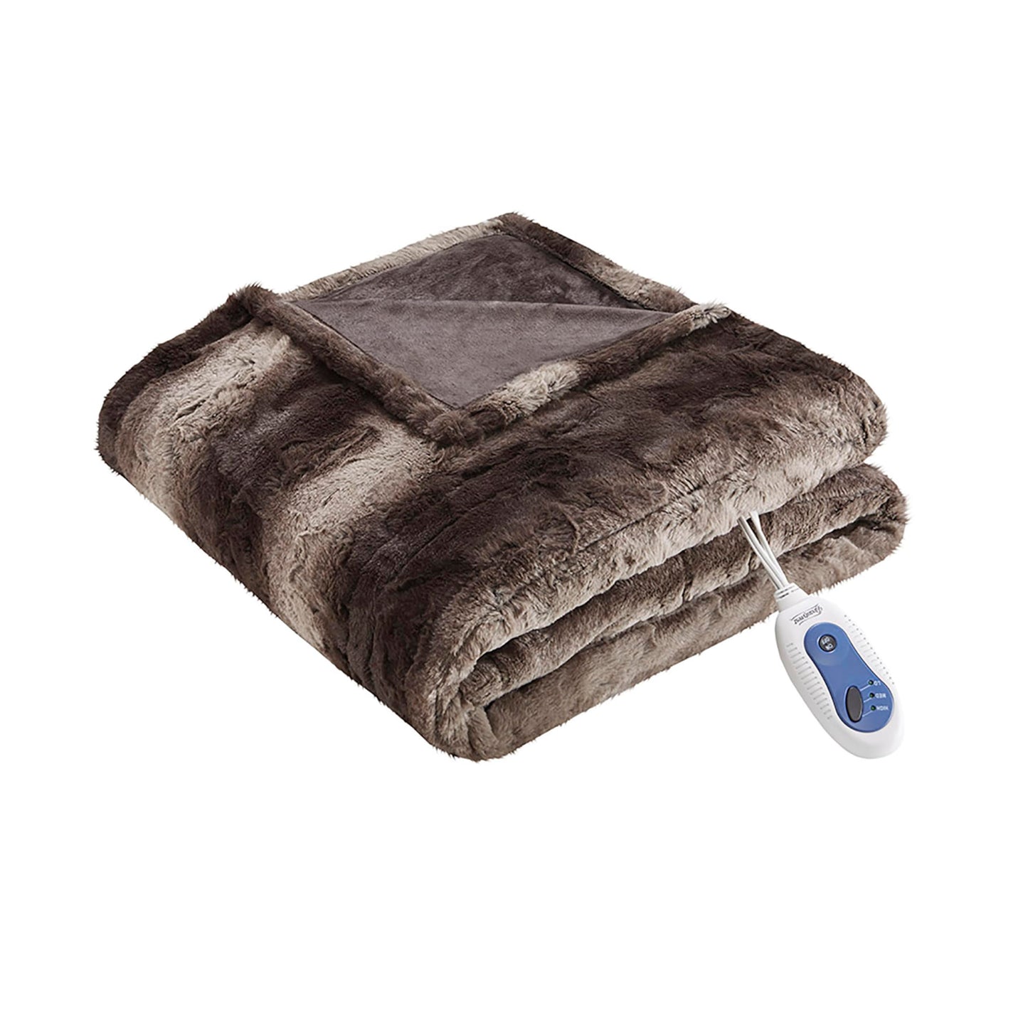 Beautyrest Zuri Reversible Faux Fur to Mink Electric Blanket, Auto Shut Off, Virtually Zero EMF, Multi Heat Setting, UL Certified, Machine Washable, Natural Marble Throw 50x70