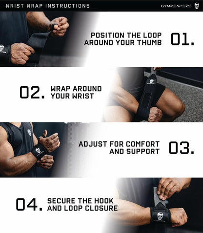 Gymreapers Weightlifting Wrist Wraps, Black/Black, 18", One Size