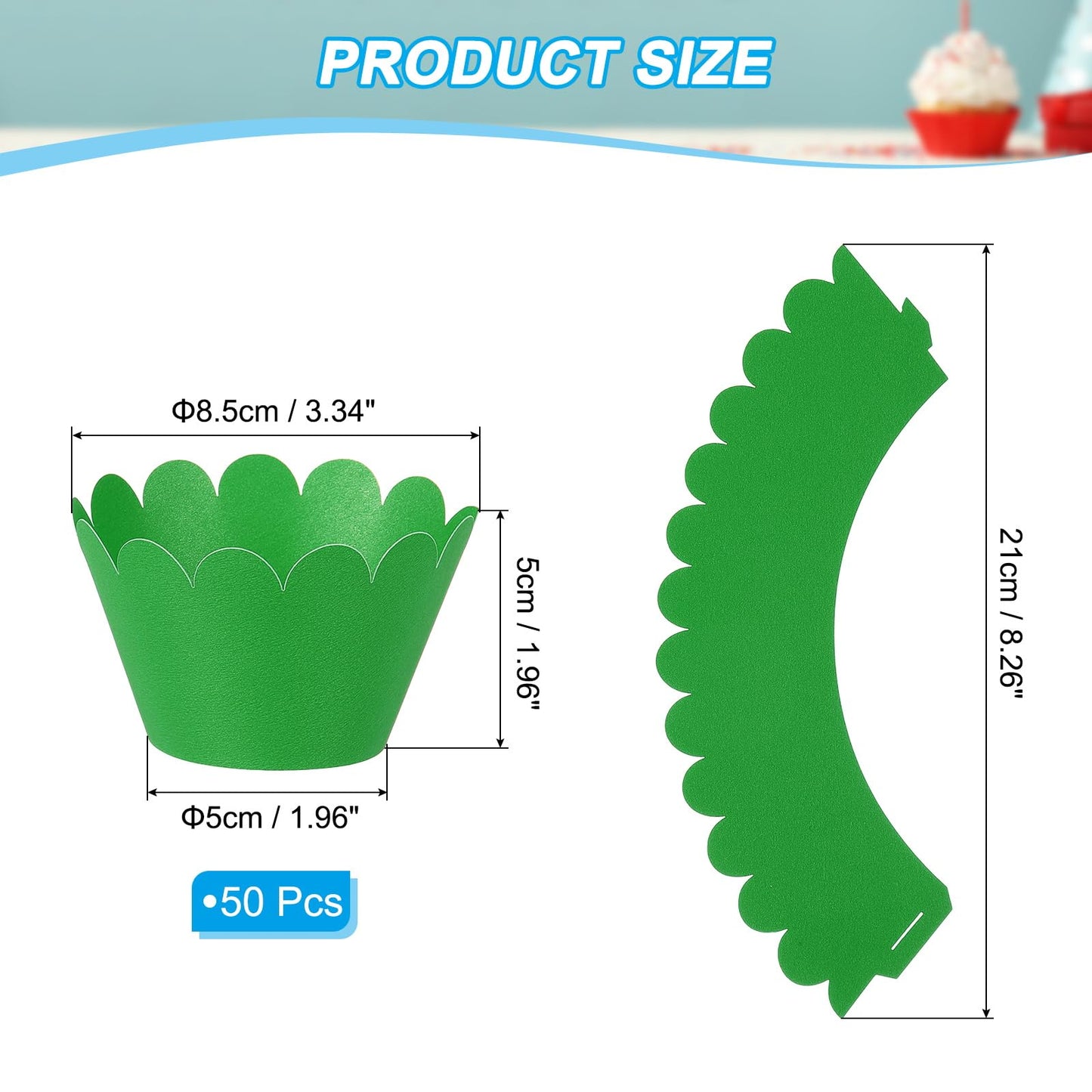 PATIKIL Cupcake Wrappers Paper, 50 Pack Baking Cups Standard Wave Decoration for Anniversary Birthday Weddings and Parties, Dark Green