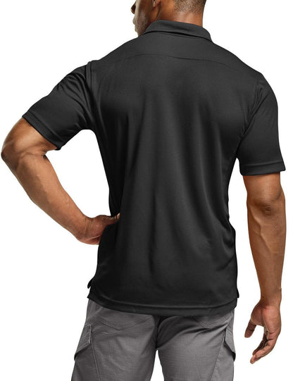 CQR Men's Quick Dry Tactical Polo Shirt, Lightweight Breathable Performance Polo, Short Sleeve UPF 50+ Outdoor Golf Shirt, Frost Essential Black, X-Large