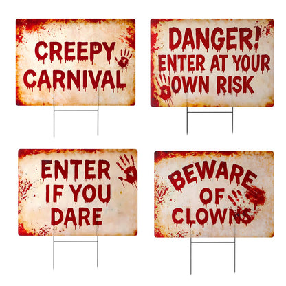Otoolling 4 Pcs Halloween Terrifying Clown Metal Yard Signs Decor 16 Inch Beware of Clowns Garden Stakes Outdoor Scary Carnival Metal Signs for Halloween Spooky Party Creepy Evil Circus Lawn Decor