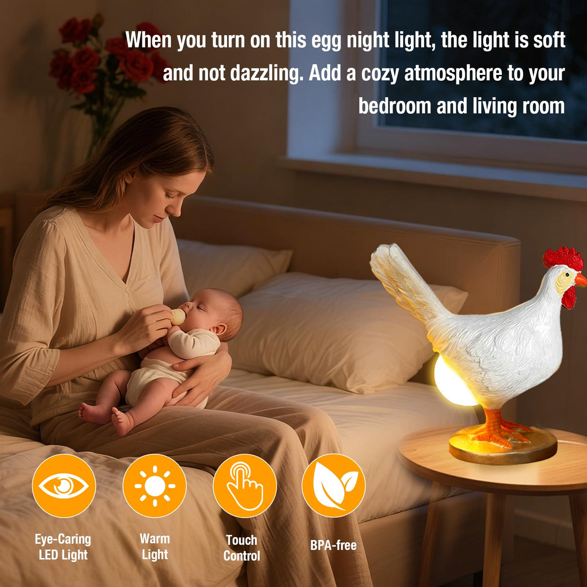 ZXBLAQ Chicken Egg lamp Resin LED Egg Night Light Lifelike Rooster Lamp with Bulb Funny Gifts for Easter Christmas Birthdays