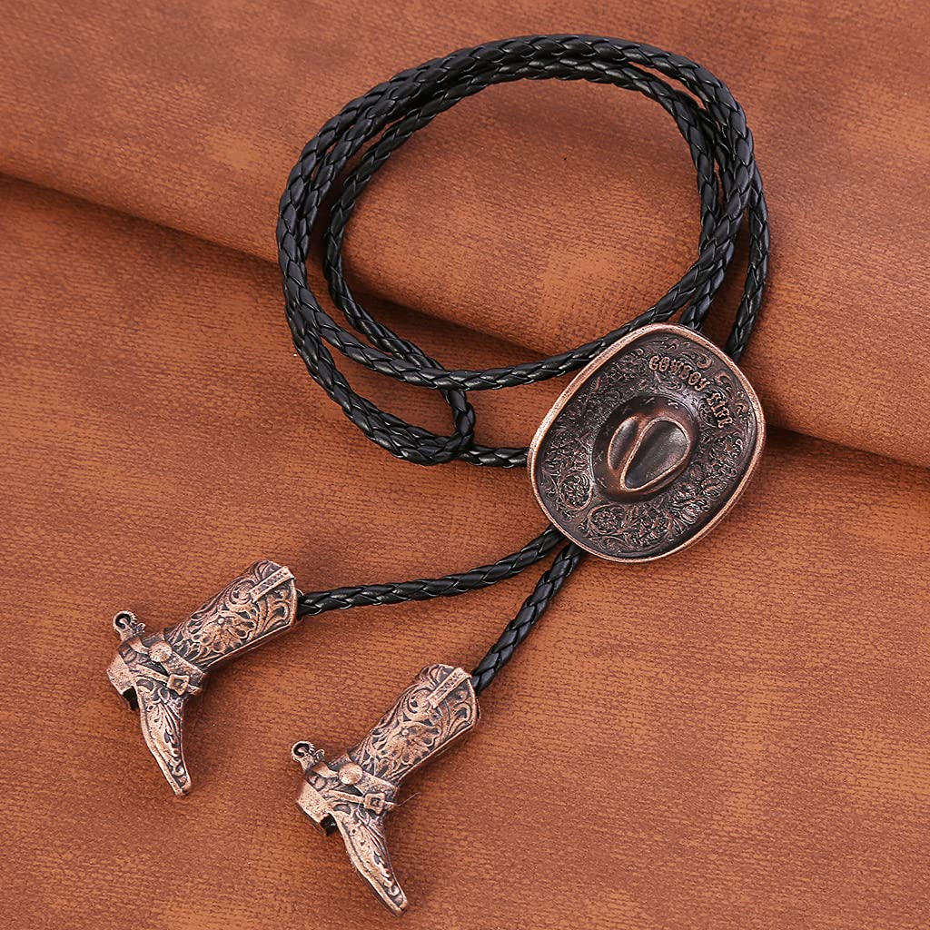 HUABOLA CALYN Western 3D Cowboy Hat bolo tie- Fashion Vintage Cowboy Knight Boots Bolo ties for Men