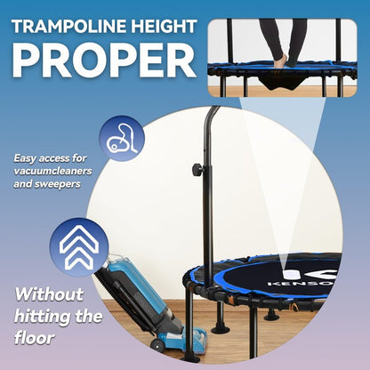 K KENSONE 48" Foldable Rebounder Trampoline for Adults with Bungee, 550 LBS Quiet Indoor Mini Trampoline for Adults Fitness with Adjustable U-Shaped Handle Bar for Gym Workout, Home Exercise, Blue