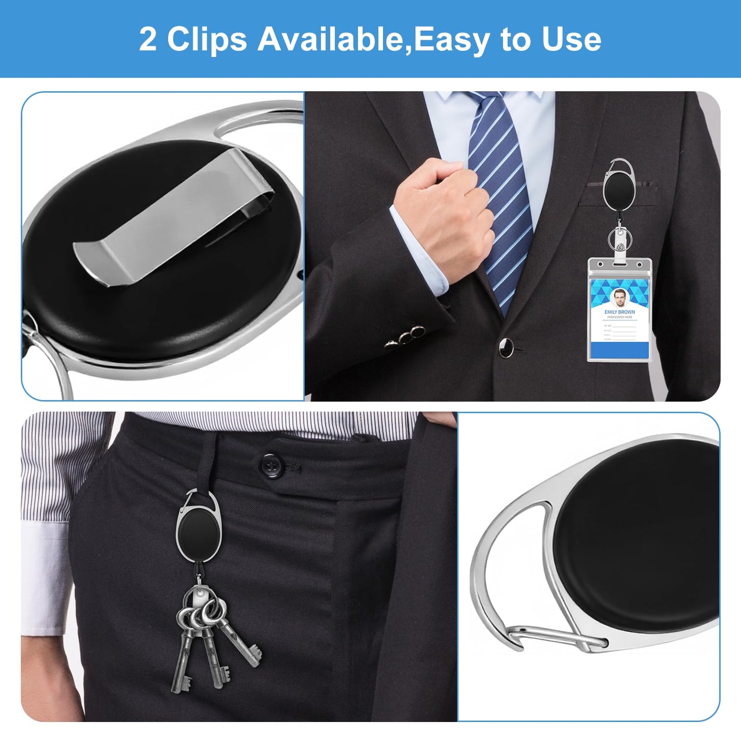 25 Pack Badge Reels Retractable ID Badge Holder with Carabiner Reel Clip ID Card Key Holder with Ring for Office Worker Employee Teacher Nurse Doctor