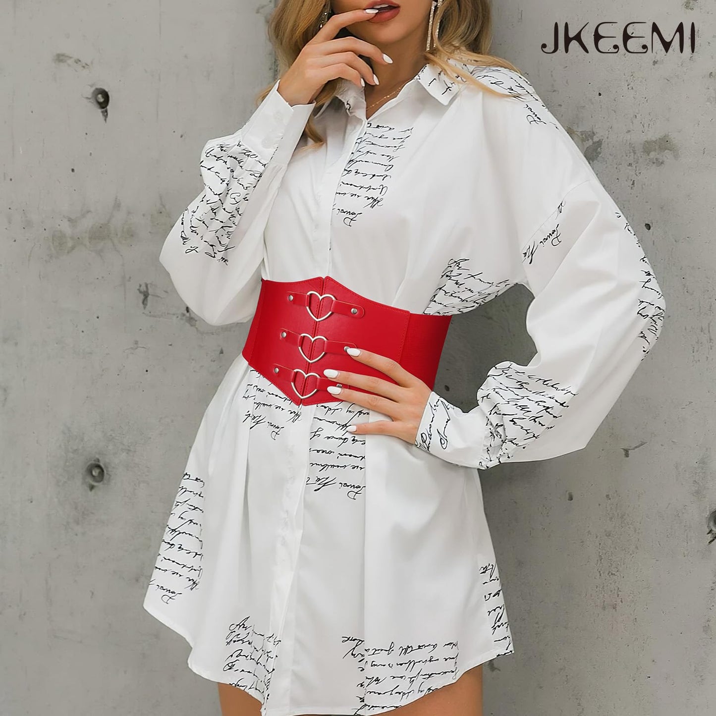 JKEEMI Women Corset Belt Metal O-Ring Heart-Ring Wide Elastic Waspie Waist Belt for Daily Cosplay Halloween Costumes