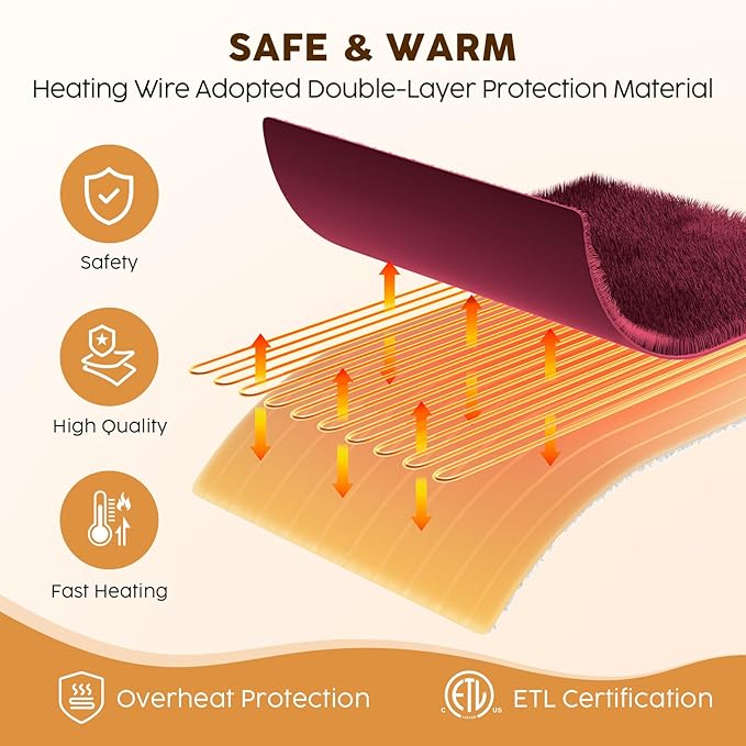 HYLEORY Heated Electric Blanket Twin 62"x84" Soft Fleece & Flannel with 5 Heating Levels & 10 Hours Timer Auto Shutt Off, ETL Certified, Washable，Heated Blanket for Body-Red