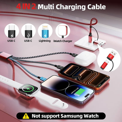 Cruise Essentials 2026, Travel Essentials Dual Type-C 4 in 2 Multi Charging Cable for iPhone Watch Charger/iPhone 17/IP, iWatch Charger, Compatible with iWatch 11-2/Ultra/iPhone 17-8,Car/ Camping 5FT