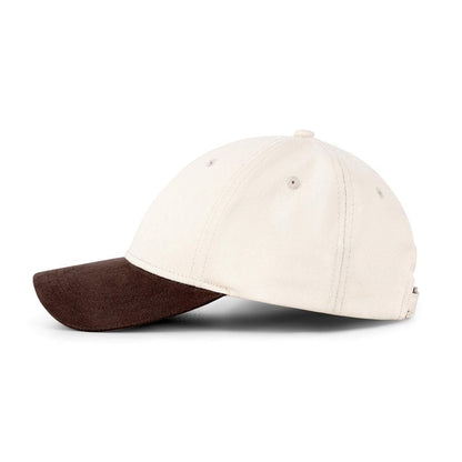 Mens Cap, Plain Baseball Cap, 100% Cotton, Adjustable Size, Casual Hat, Two Tone Color Combinations (White & Brown)