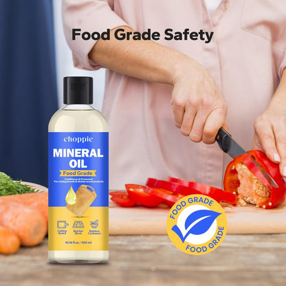 Choppie Mineral Oil (10.14 fl.oz), Food Grade Mineral Oil for Cutting Boards, Butcher Block for Maintaining Wooden & Bamboo Cutting Boards, Prevents Drying & Cracking