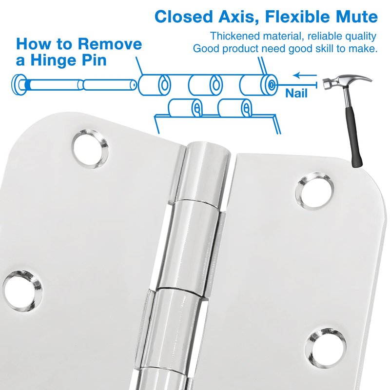 42 Pack Interior Door Hinges Polished Chrome 3.5 inch X 3-1/2" 5/8 Radius,3 ½"Bright Sliver Round Standard Hinge for Doors DIY Assembly Bifold Table Hardware Kit Home Accessories House Eseentials
