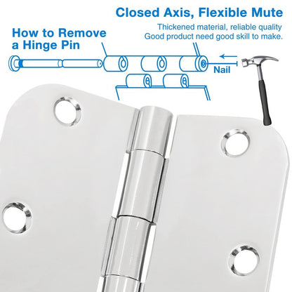 42 Pack Interior Door Hinges Polished Chrome 3.5 inch X 3-1/2" 5/8 Radius,3 ½"Bright Sliver Round Standard Hinge for Doors DIY Assembly Bifold Table Hardware Kit Home Accessories House Eseentials