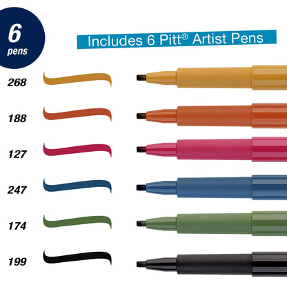 Faber-Castell Calligraphy Pitt Artist Pen Set - Multi Colored Calligraphy Pens (6 Count)