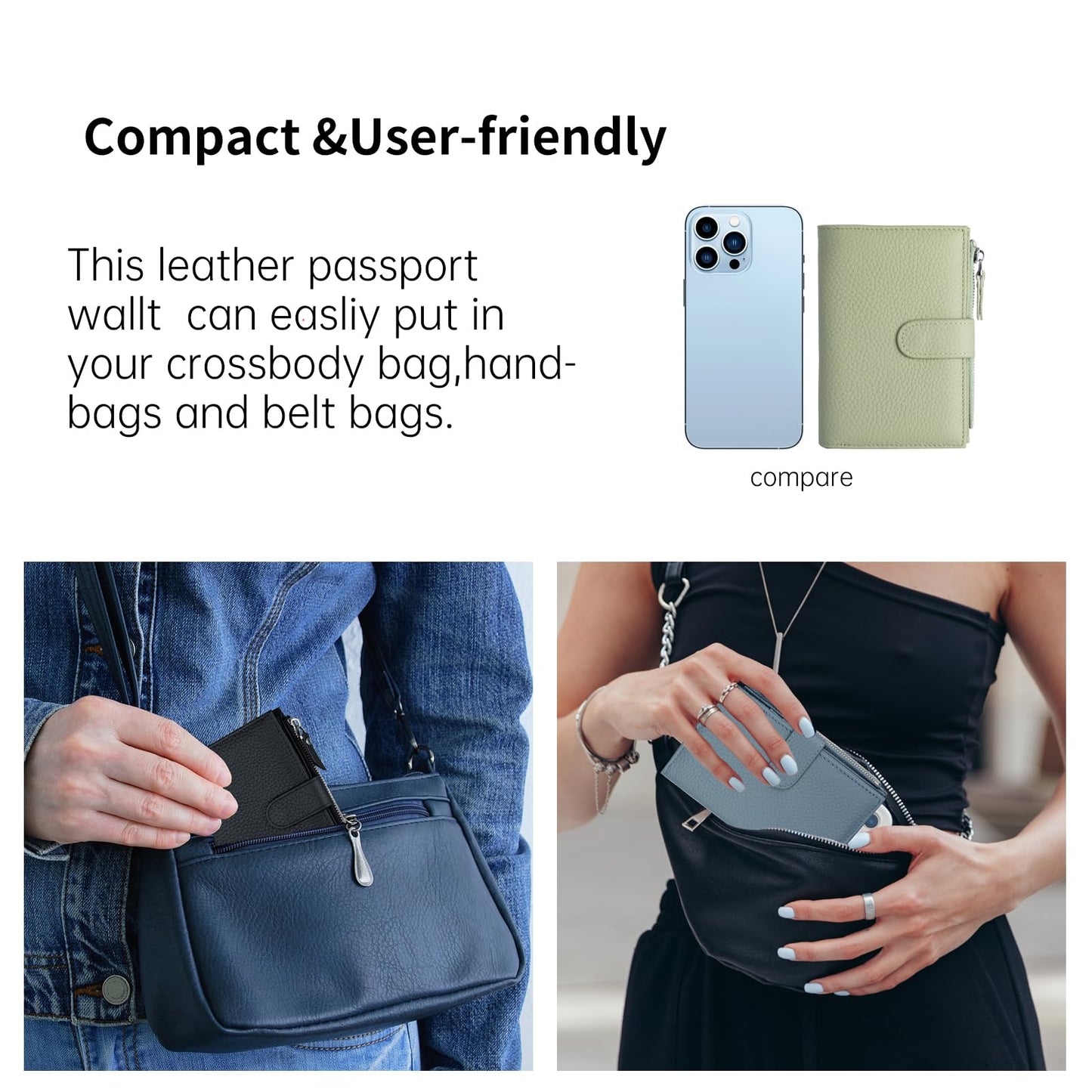 ilovever Passport wallet and Card Slot Combo RFID Blocking Slim Leather Travel Passport Wallet for Men and Women with Zippered Coins Pocket Passport holder, Light Green