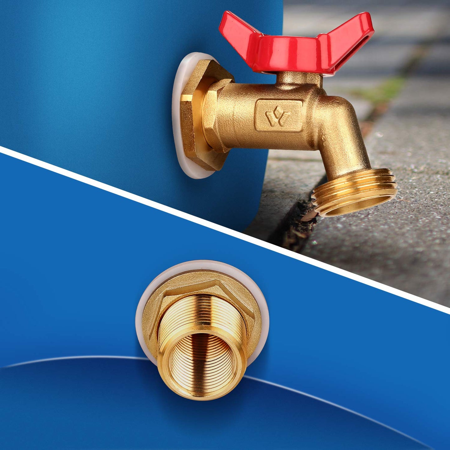 WADEO Rain Barrel Spigot, Brass Water Spigot with Bulkhead Fitting, Rain Water Faucet Kit with Thread Tape
