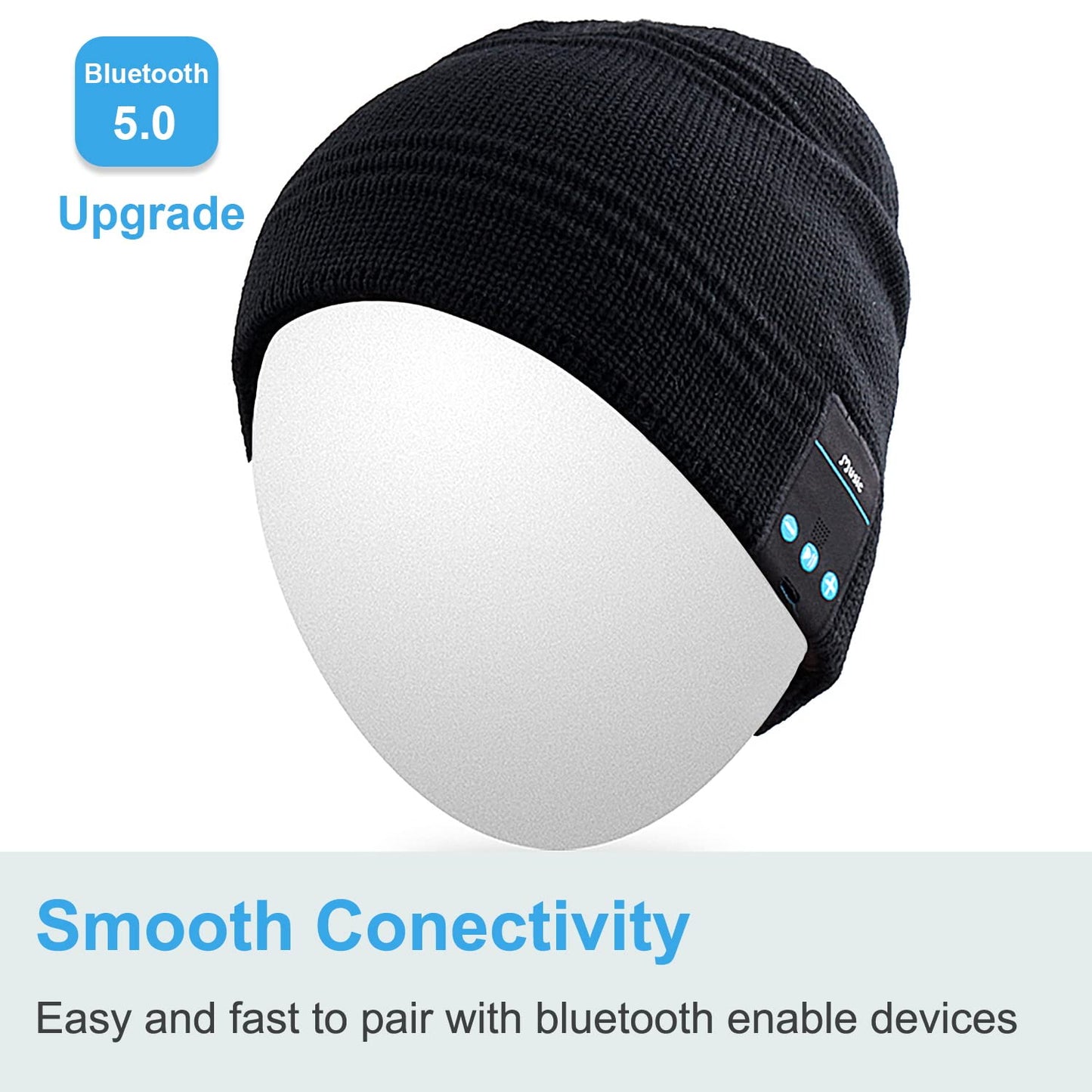 Rotibox Wireless Bluetooth Beanie Hat Cap with Musicphone Speakerphone Stereo Headphone Headset Earphone Speaker Mic for Fitness Outdoor Sports Skiing Running Skating Walking - Black
