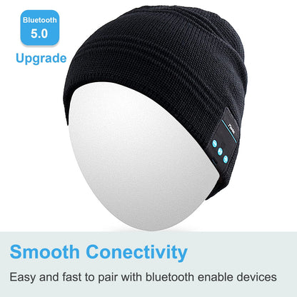 Rotibox Wireless Bluetooth Beanie Hat Cap with Musicphone Speakerphone Stereo Headphone Headset Earphone Speaker Mic for Fitness Outdoor Sports Skiing Running Skating Walking - Black