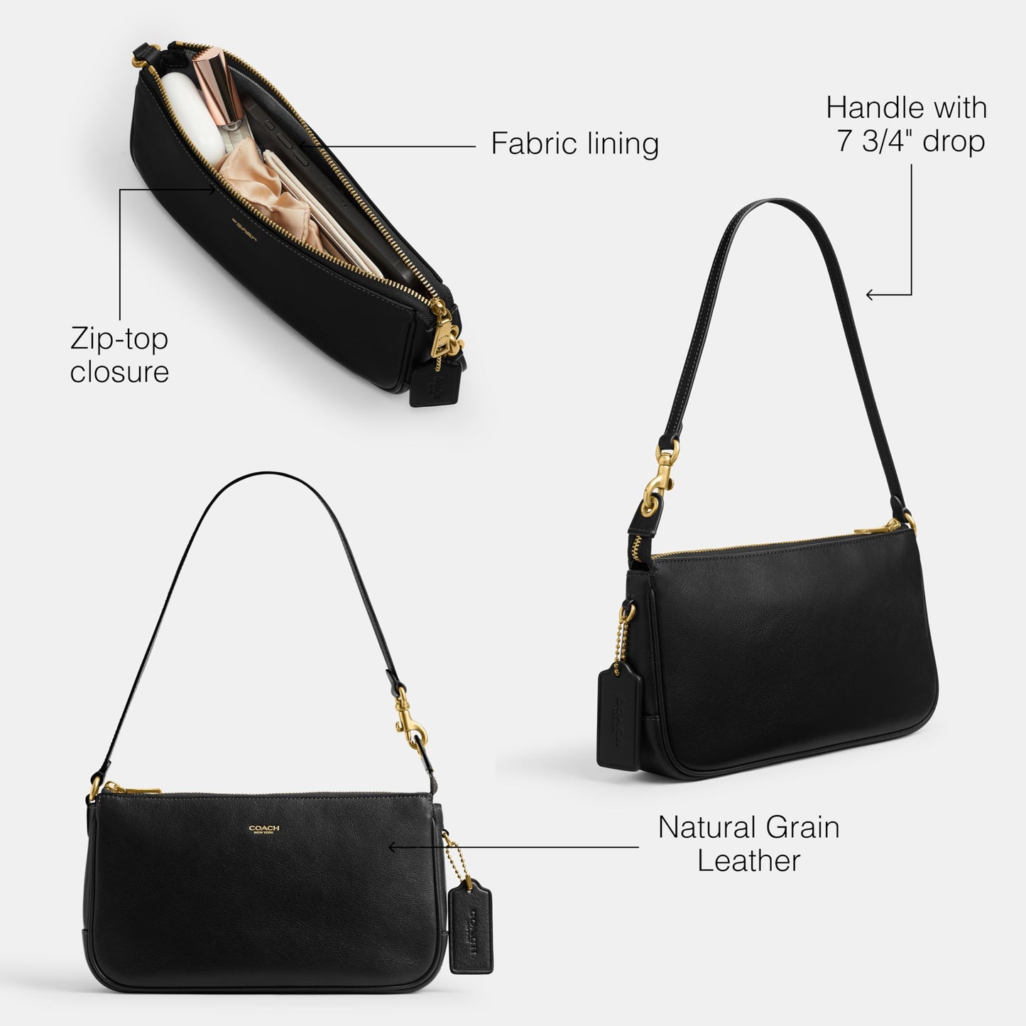 Coach Women's Natural Grain Leather Plaza Bag, Black, One Size