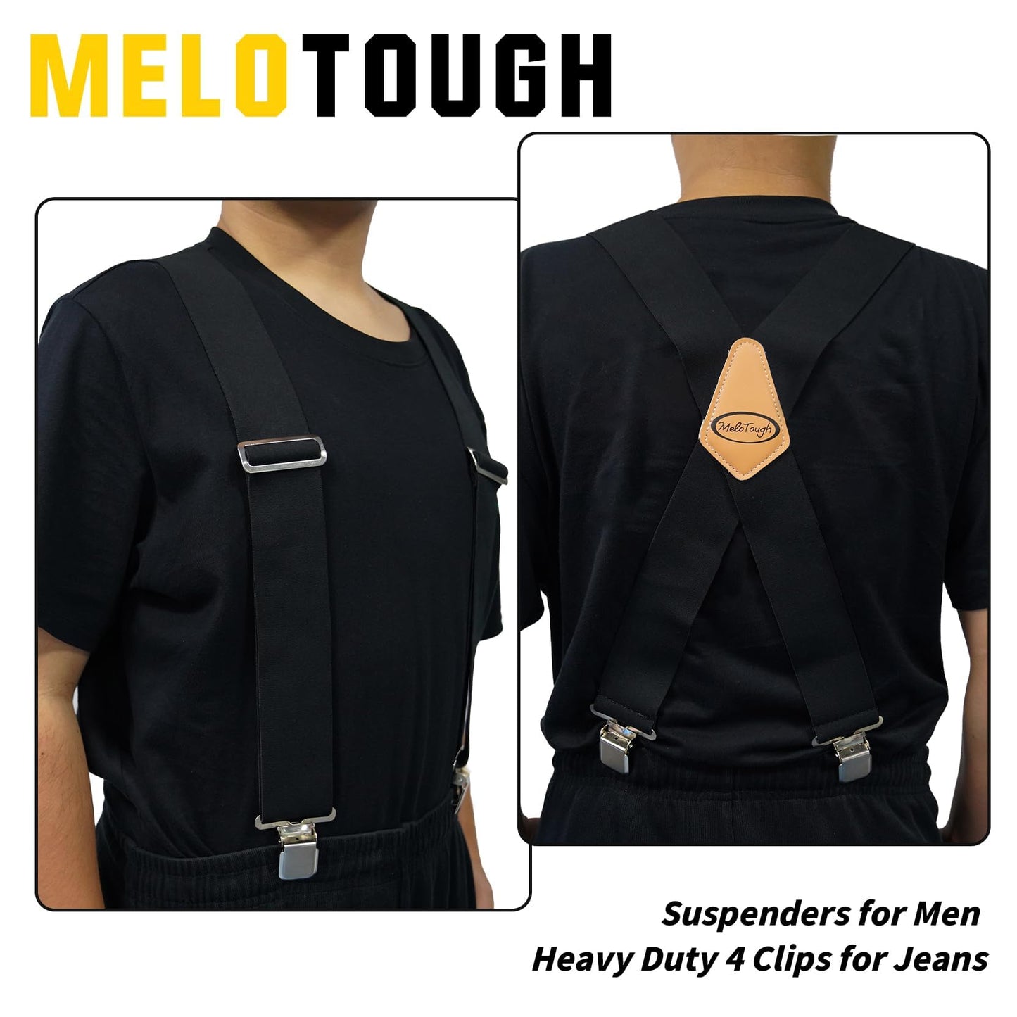 MELOTOUGH Suspenders for Men Heavy Duty Men's Suspenders w/Clip Big and Tall Work suspenders Mens Suspenders for Jeans (Black)