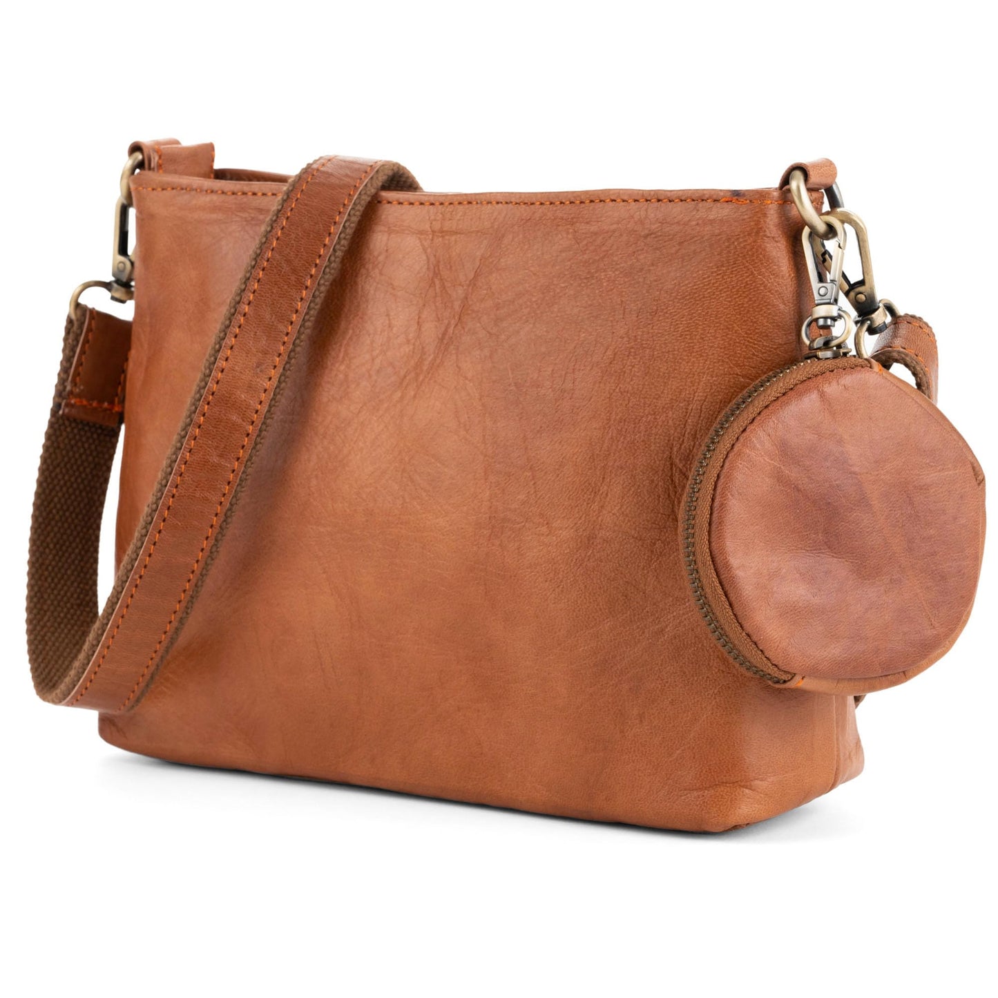 BERLINER BAGS Vintage Genuine Leather Shoulder Bag Marbella S, Small Crossbody Purse for Women - Brown