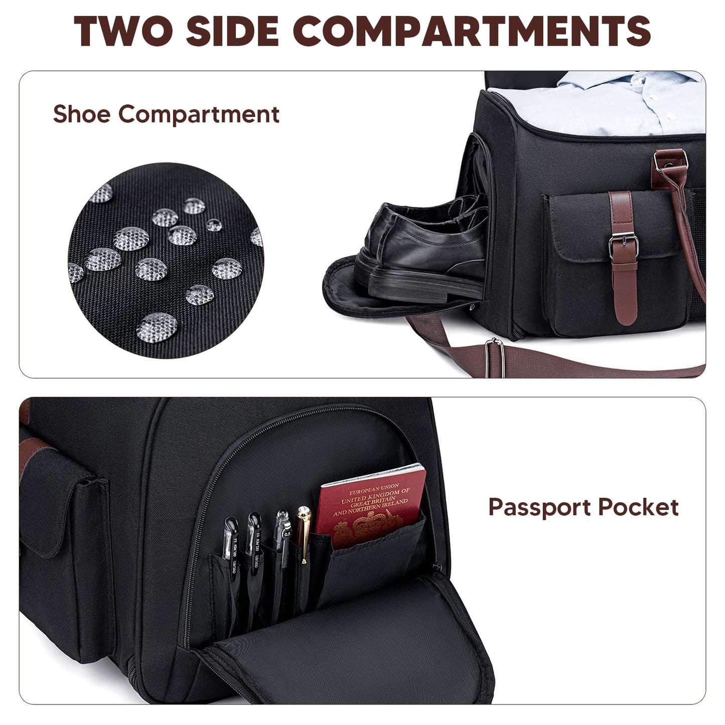 Carry on Garment Bag,Vessgra 2 in 1 Duffle Bag for Travel Convertible Garment Duffel Bags for Men Women Inner Dry/Wet Compartment Suit Bag Travel with Shoe Compartment Bussiness Weekender Trip,Black
