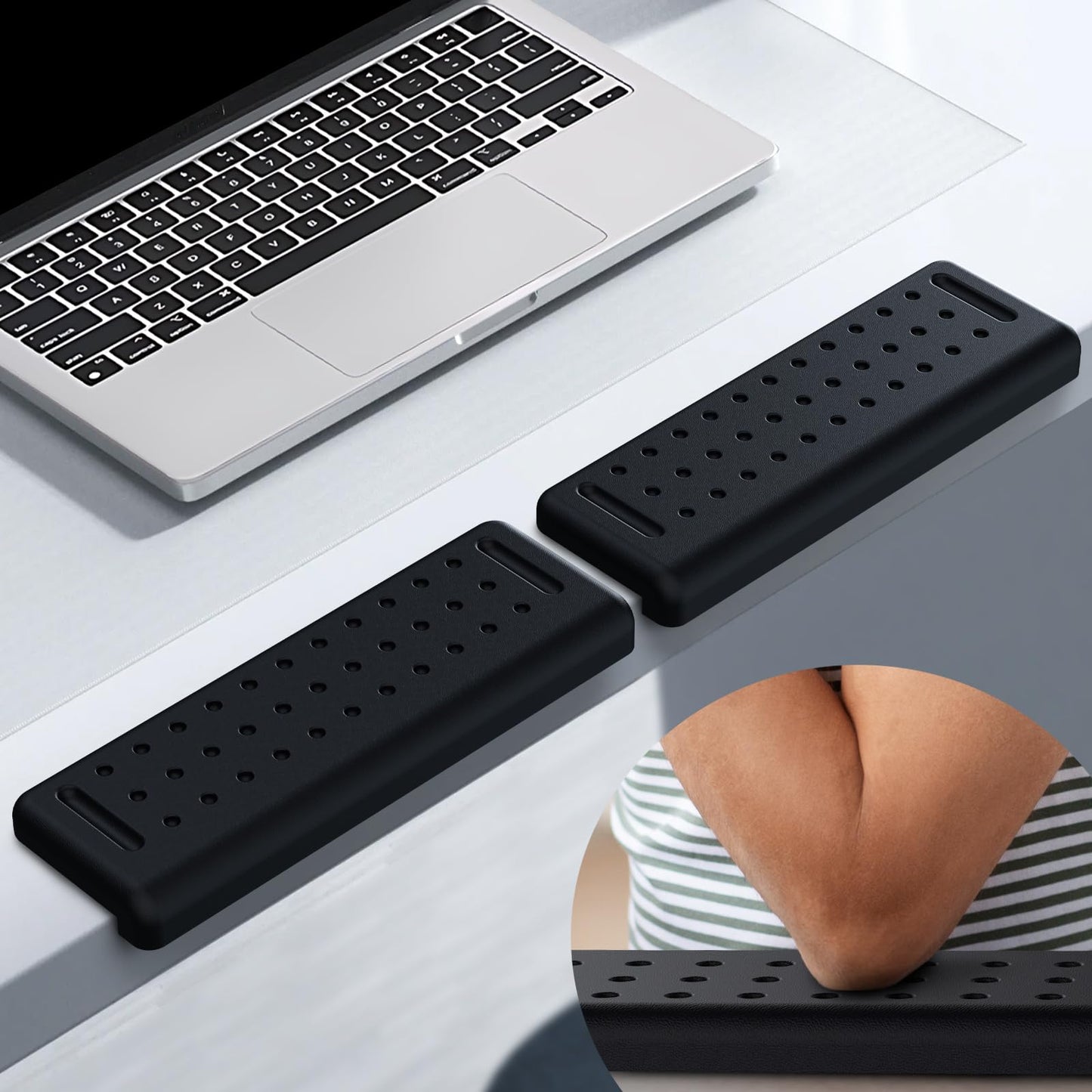 Atdoall Arm Rest for Desk 2-Pack, L-Shaped Desk Elbow Pad with Non-Slip Silicone Base, Memory Foam PU Leather Desk Edge Cushion, Ergonomic Elbow Rest for Office/Computer Gamers