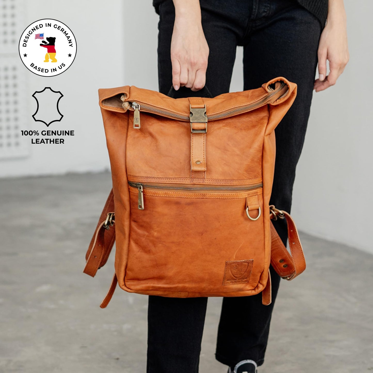 BERLINER BAGS Vintage Genuine Leather Backpack Utrecht M, Laptop Backpack, Travel Backpack for Women and Men - Brown