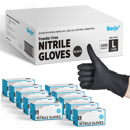 Borje Nitrile Gloves Large, 1000 Count Disposable Gloves, Black, Latex-Free Powder-Free, Medical Exam, Food Safe, Cleaning, Cooking