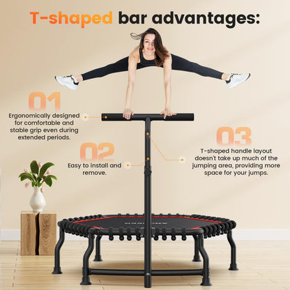 ANCHEER 50" Rebounder Trampoline for Adults- 2025 Foldable Mini Trampoline with Bar- Exercise Trampoline for Adults, Max Load 560lbs, for Indoor/Garden Workout