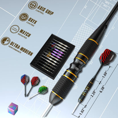 Turnart Darts Metal Tip Set - Steel Tip Darts Darts Set Professional Metal Darts Dart Board Set 12 Pcs 24 Gram 20 O-Rings Aluminum Darts Shafts 24 Extra Flights Darts Tool