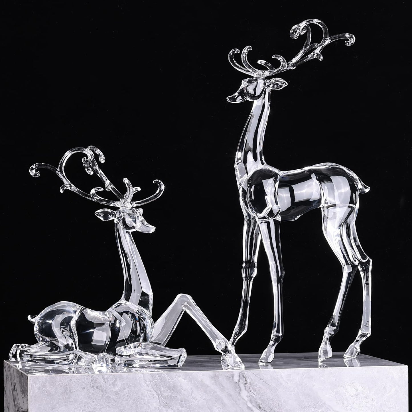 18" Tall Acrylic Christmas Reindeer Figurine - Elegant Clear Large Reindeer Ornaments for Christmas Indoor Decor, Holiday Centerpiece, Living Room, Fireplace, Table Display (Clear Standing Reindeer)