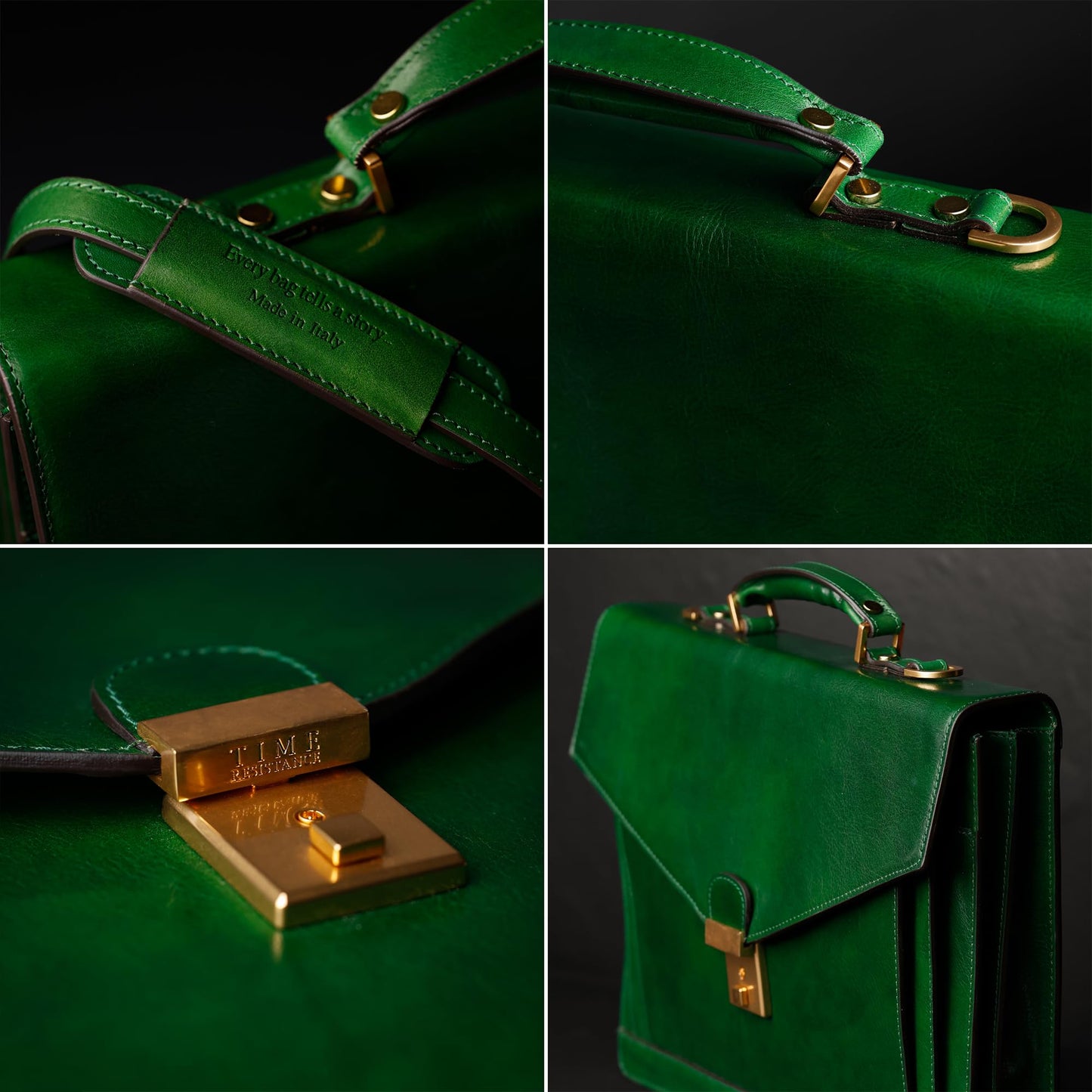 Time Resistance Leather Briefcase for Men - Business Laptop Bag - Italian Handmade Leather Bag - Attache - Gift Box Included (Green)