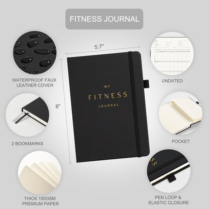 &And Per Se Workout and Food Journal – Fitness Journal with Daily Diet Tracker & Gym Exercise Log Book for Men & Women – Undated, A5 Size, Leather Hardcover (Black)