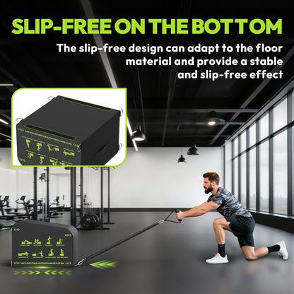 Hip Thrust Bench, Multi-Functional Slip-Free Hip Thrust Machine for Glute Bridge, Box Jump, Push-Ups, Squat, Ab Exercise, Suitable for Home & Gym, Includes 100lb Weight Plates & 4.9ft Olympic Bar