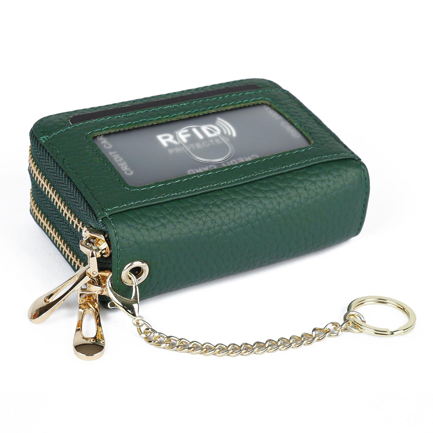 imeetu RFID Credit Card Holder, Small Leather Double Zipper Card Case Wallet for Women (Max,Green)