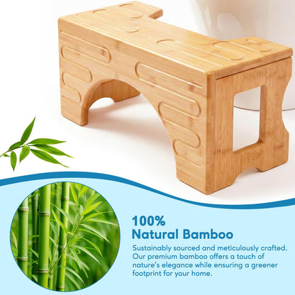 Foldable Toilet Stool–Squat Stool for Bathroom,Bamboo Potty Stool for Toddler,Teens & Adults,Adjustable 7" & 9" Heights Flip Design,Compact Space-Saving Poop Stool for Small Bathroom (Natural Color)