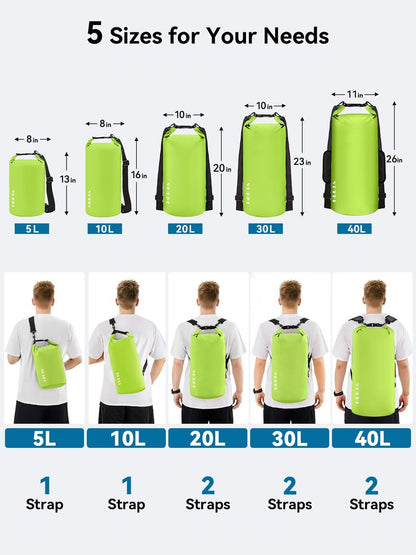 HEETA Waterproof Dry Bag for Women Men, Roll Top Lightweight Dry Storage Bag Backpack with Emergency Whistle for Travel, Kayaking, Boating, Camping, Beach, Cruise Ship Essentials (Lemon Green, 40L)