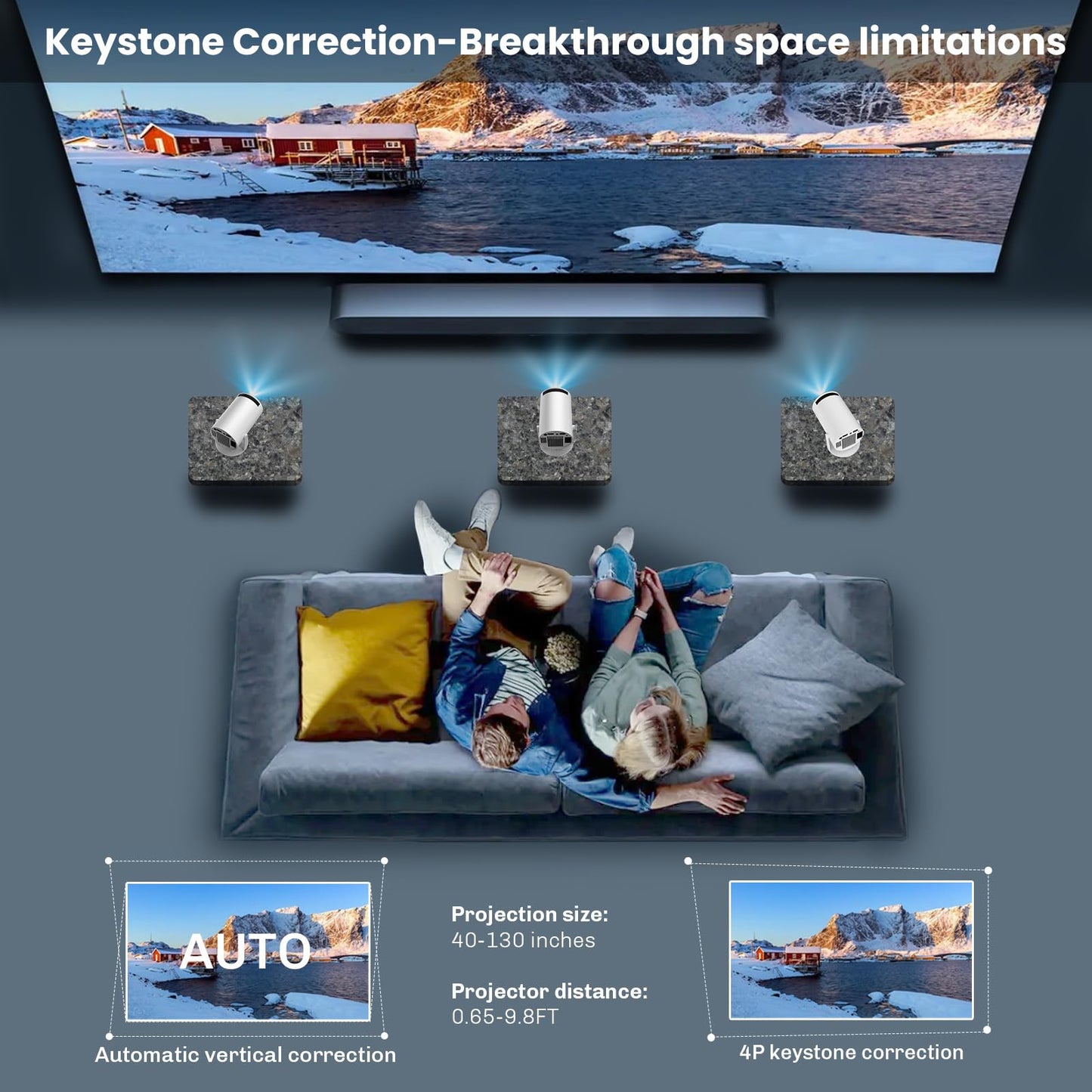 [180°Adjustable Stand] Smart Mini Portable Projector with WiFi and Bluetooth, Auto Keystone Upgraded 350ANSI, Android11.0, Ceiling, Outdoor Use, Compatible with TV Stick Smartphone/HDMI/USB(White）