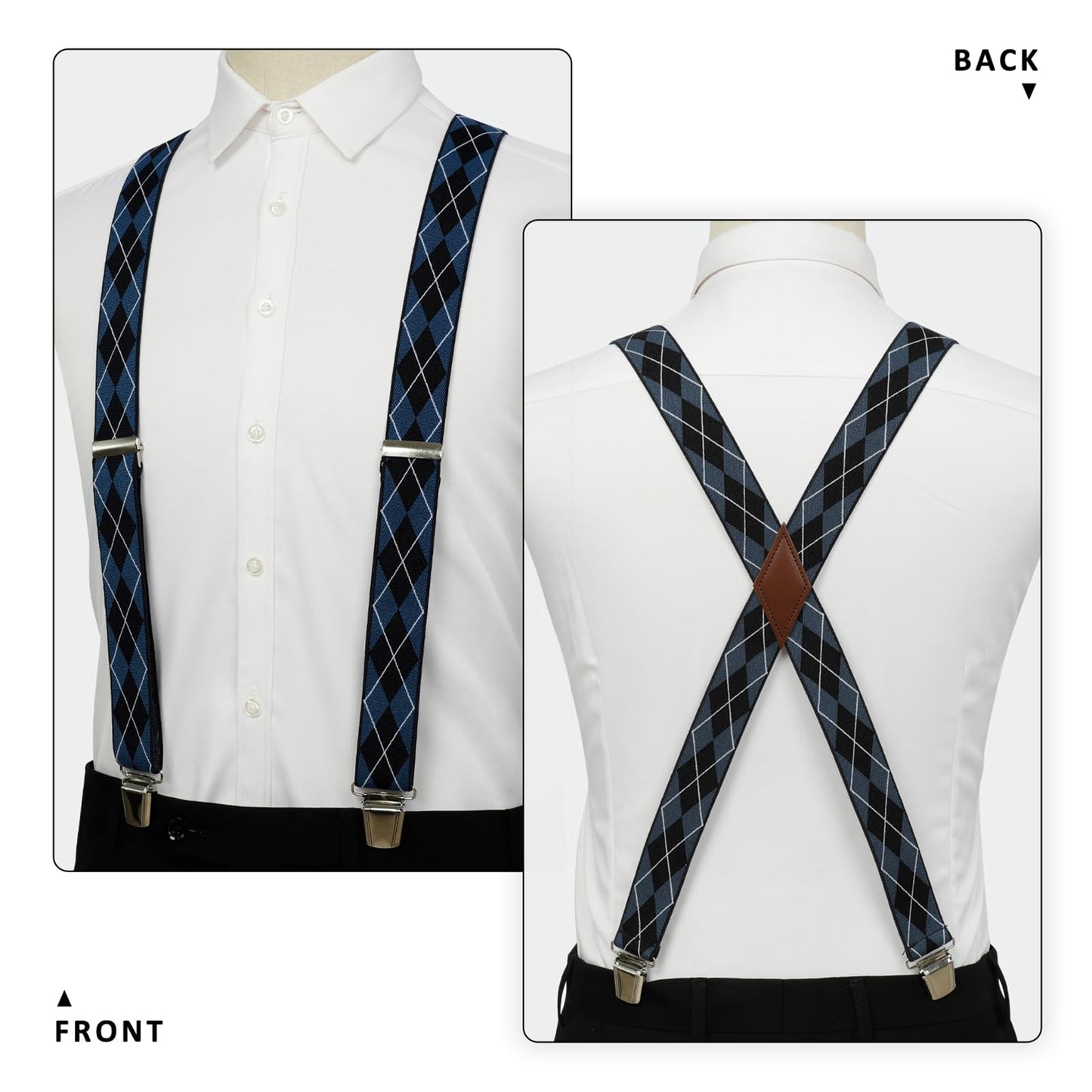 LEHOMU X-Back Suspenders for Men 1.4 Inches Wide Straight Strong Clips Suspender – Adjustable Fit Elastic Braces for Work,Perfect For Both Casual&Formal Jeans, and More,Blue Stripe