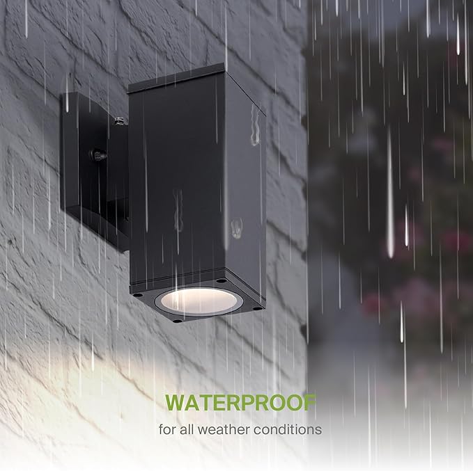 ASD 1 Light Square Dusk to Dawn Outdoor Wall Light Fixture | 60W E26 Socket 120V ETL Cylinder Up Down Lights | LED/CFL/Incandescent Bulb Exterior Wall Sconce | Front Door, Porch, Patio | Black, 2 Pack