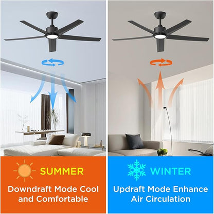 ocioc Ceiling Fans with Lights, 52 inch Black Ceiling Fan with Light and Remote Control, 3CCT, Quiet DC Motor, 5 Blades Modern Ceiling Fan for Living Room Farmhouse Bedroom